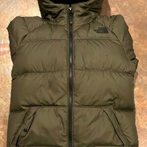 The North Face Olive Hooded Puffer Vest
